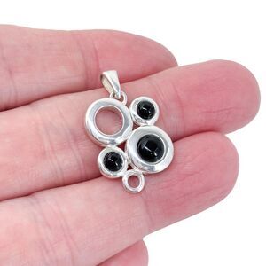 Estate MW Thailand Sterling Silver 925 Garnet Modernist Pendant